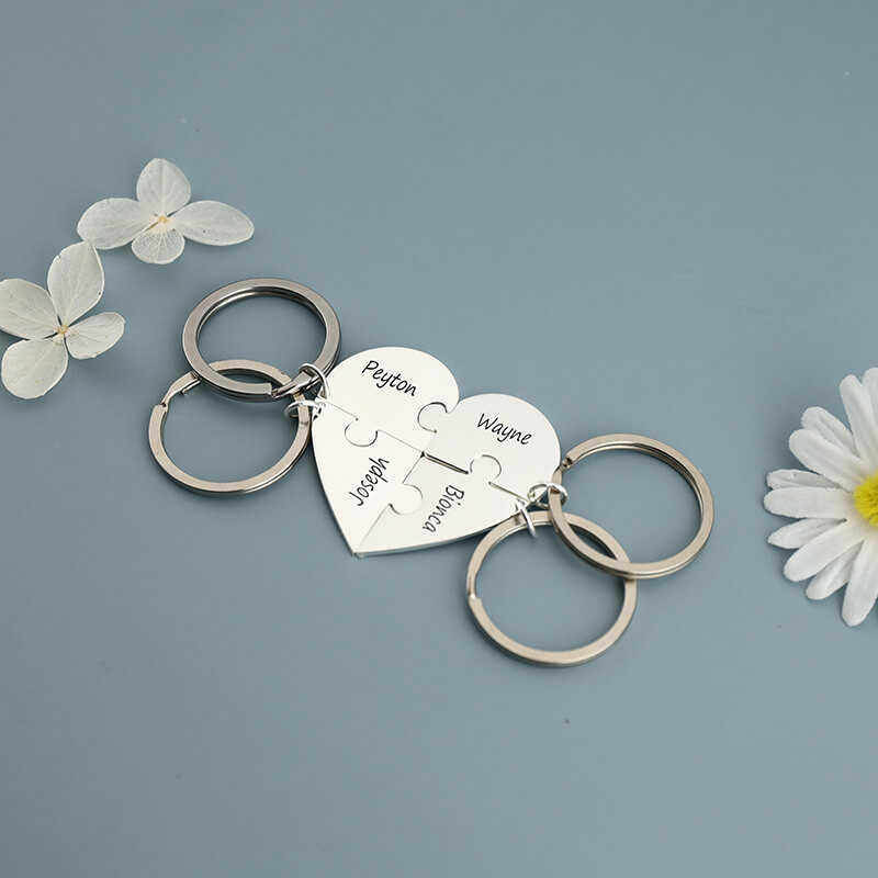 Personalized Heart-shaped Puzzle Keychain