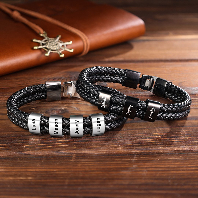 Custom name woven leather dad bracelet