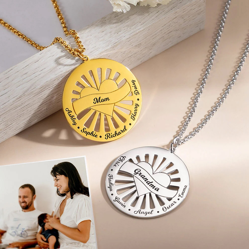 Personalized Middle Heart Shape Sun Rays Necklace