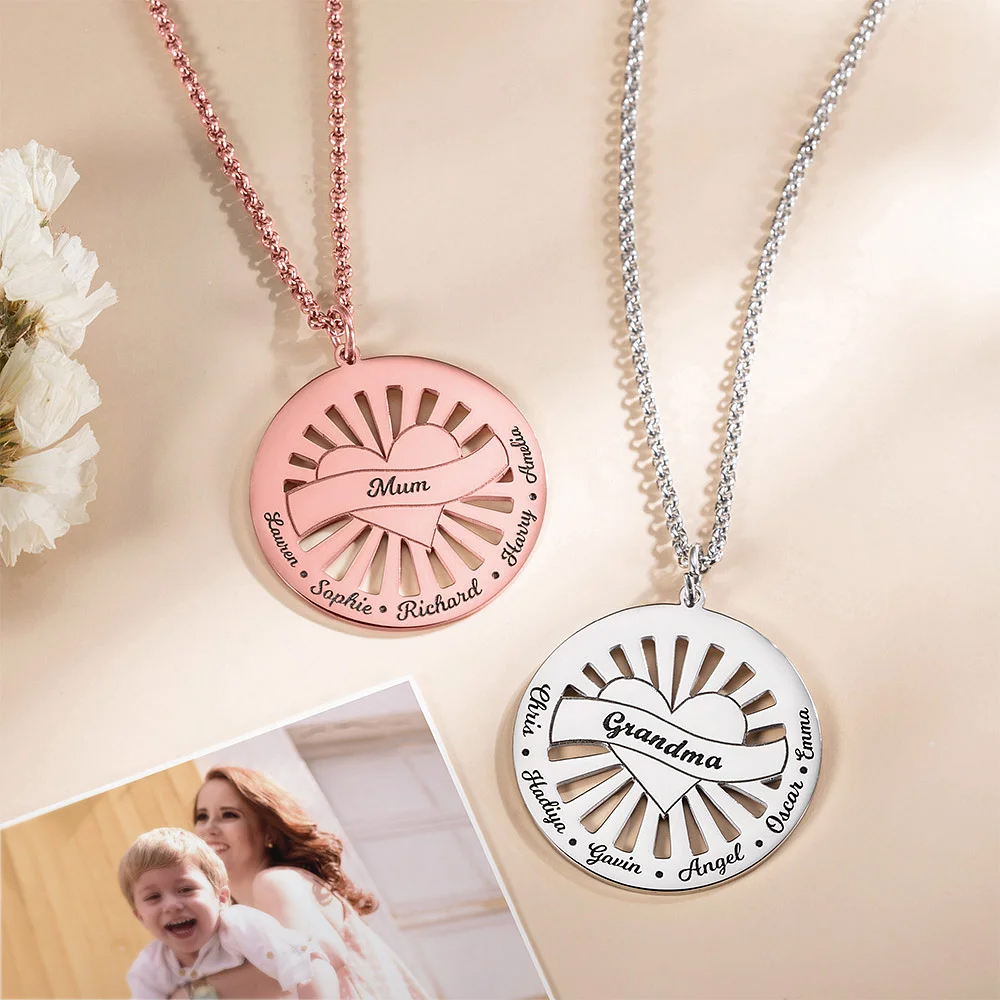 Personalized Middle Heart Shape Sun Rays Necklace