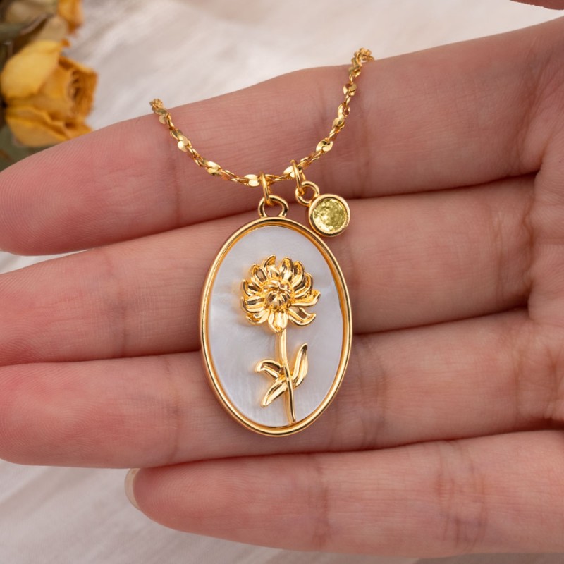 Personalized Birth Month Flower Birthstone Necklace