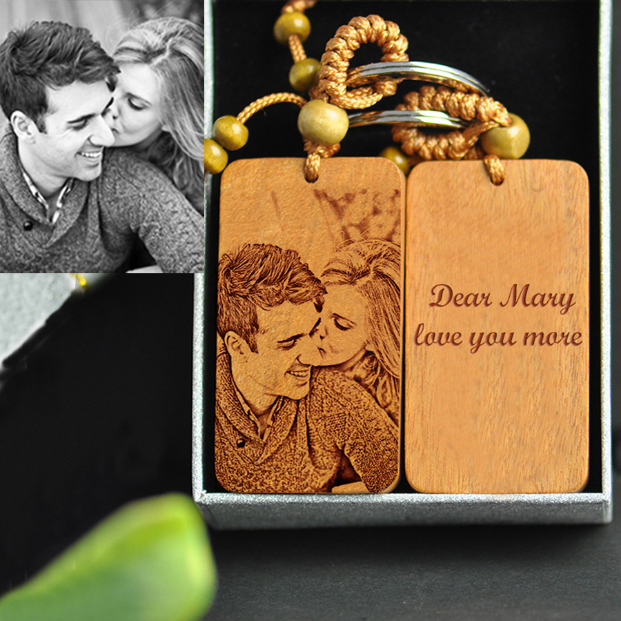 Personalized photo wooden keychain