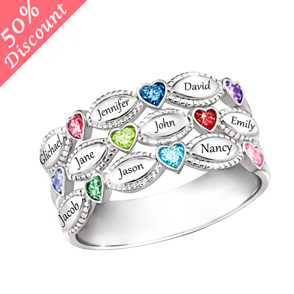 Personalized Nine Birthstone Mothers Ring