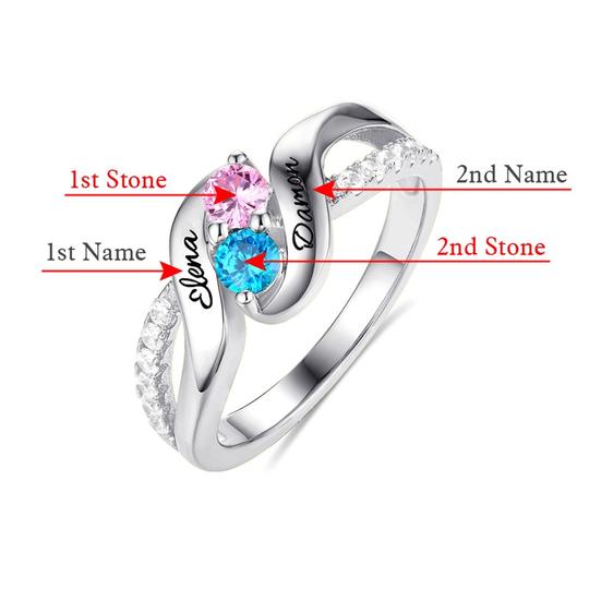Personalized For Love Double Birthstones Promise Ring