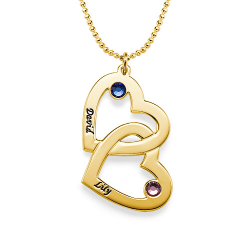 Gold-Plated Heart in Heart Necklace with Birthstones