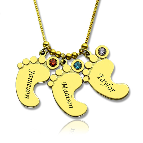 Baby Feet Necklace with Birthstones