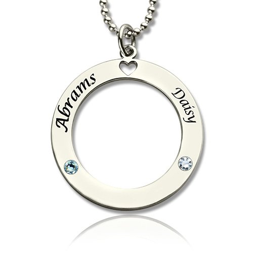 Circle Name Necklace with Birthstone 