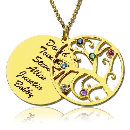 Family Tree Pendant Necklace With Birthstone