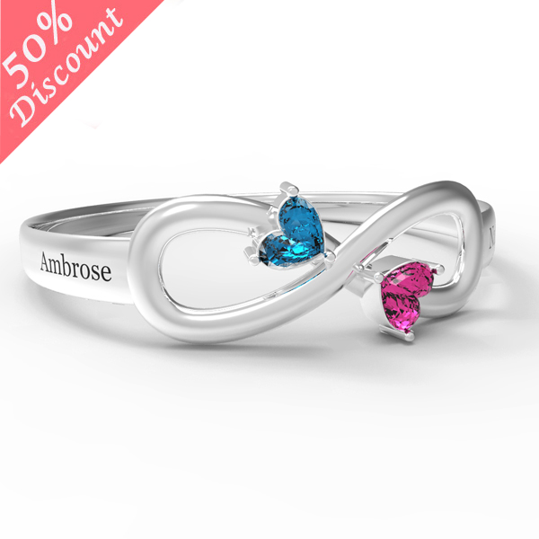 Infinity Two Name Ring with Birthstones