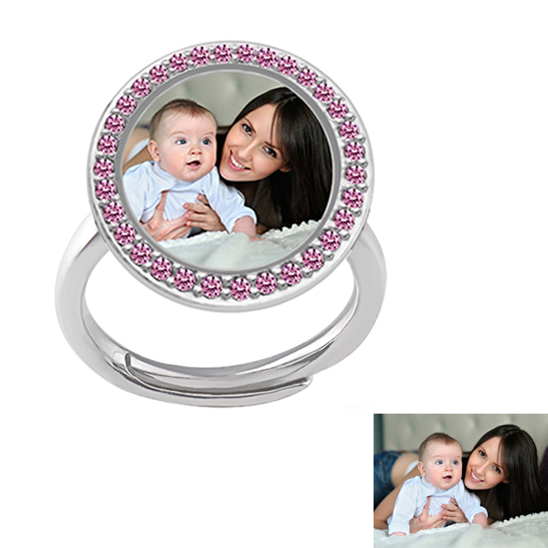 Personalized Photo Round Ring With Birthstone