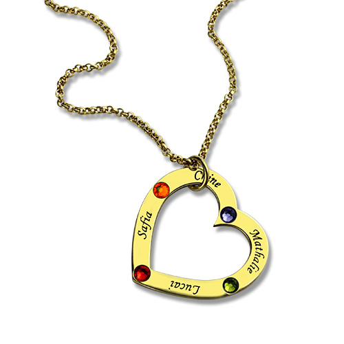 Birthstone Heart Necklace in Gold Plating