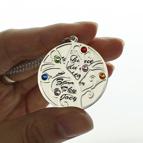 Family Tree Pendant Necklace With Birthstone