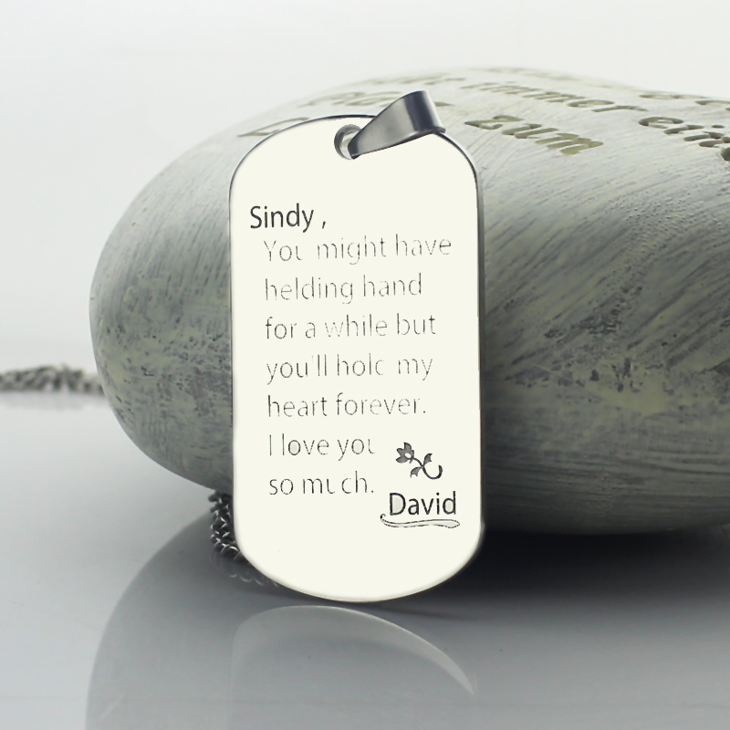 Titanium Steel Man's Dog Tag Love and Family Theme Name Necklace