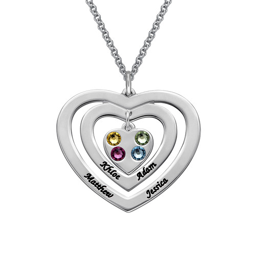 Mother Heart Necklace with Birthstones