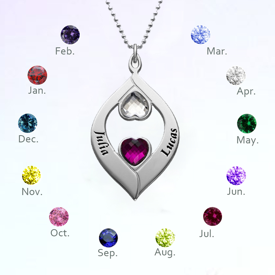 Engraved Birthstones Name Necklace