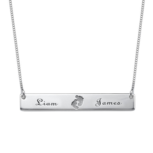 Footprint Bar Necklace with Engraving