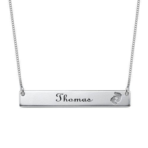Footprint Bar Necklace with Engraving