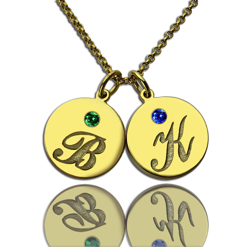 Disc Necklace with Initial & Birthstone