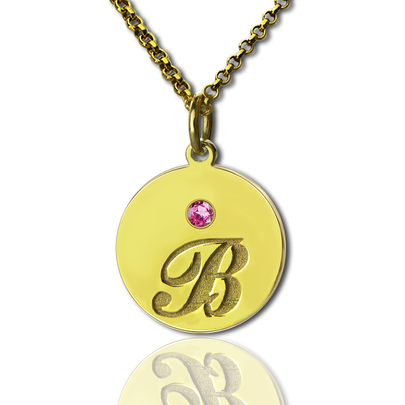 Disc Necklace with Initial & Birthstone