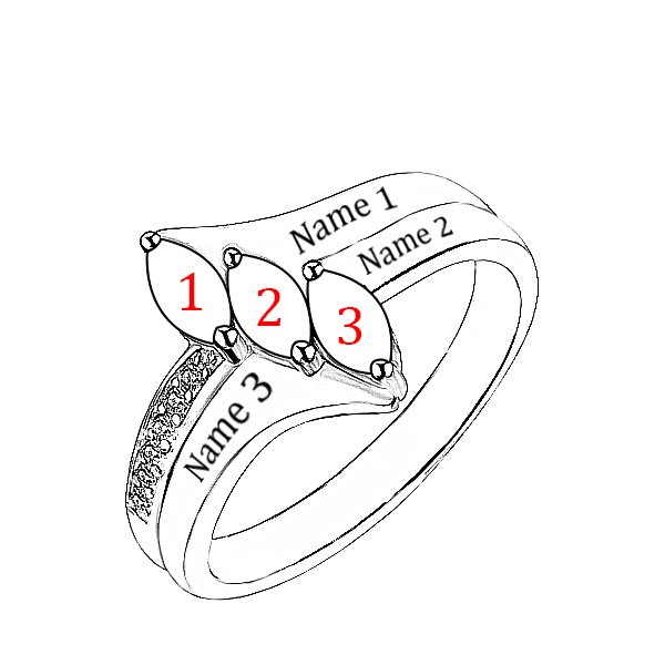 Personalized Three Birthstone Name Ring
