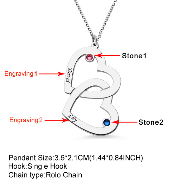 Engraved 1-5 Intertwined Hearts Necklace With Birthstones