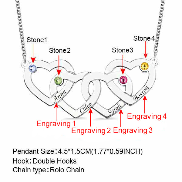 Engraved 1-5 Intertwined Hearts Necklace With Birthstones