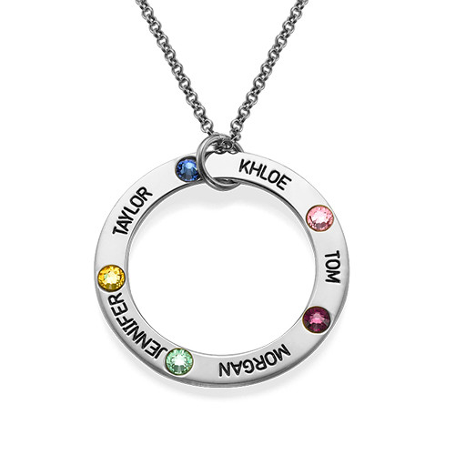 Engraved Birthstone Necklace for Mom - Gold Plated