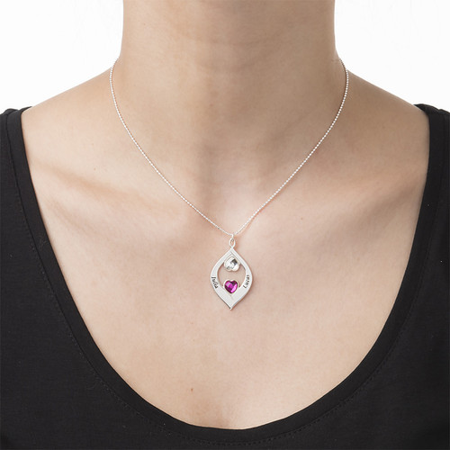 Engraved Birthstones Name Necklace