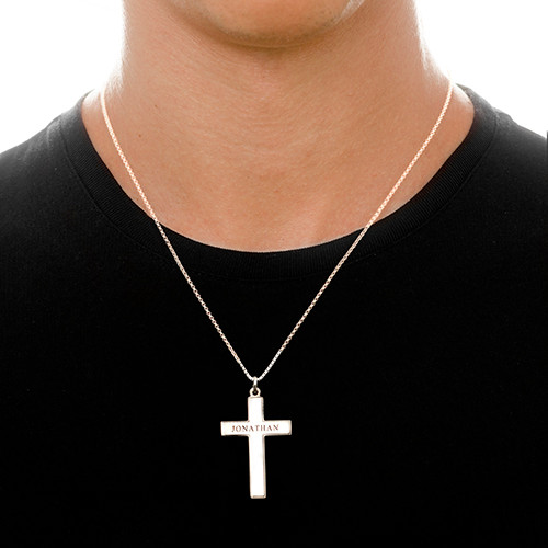 Engraved Cross Necklace for Men