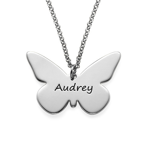 Engraved Butterfly Pendant Necklace