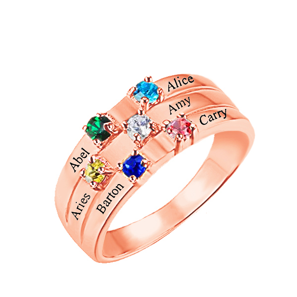 Personalized Six Birthstone Mothers Ring