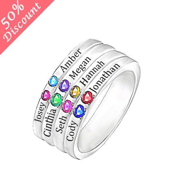 Personalized Eight Birthstone Mothers Ring