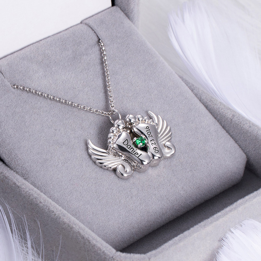 Personalized Photo and Name Angel Wing Feet Necklace