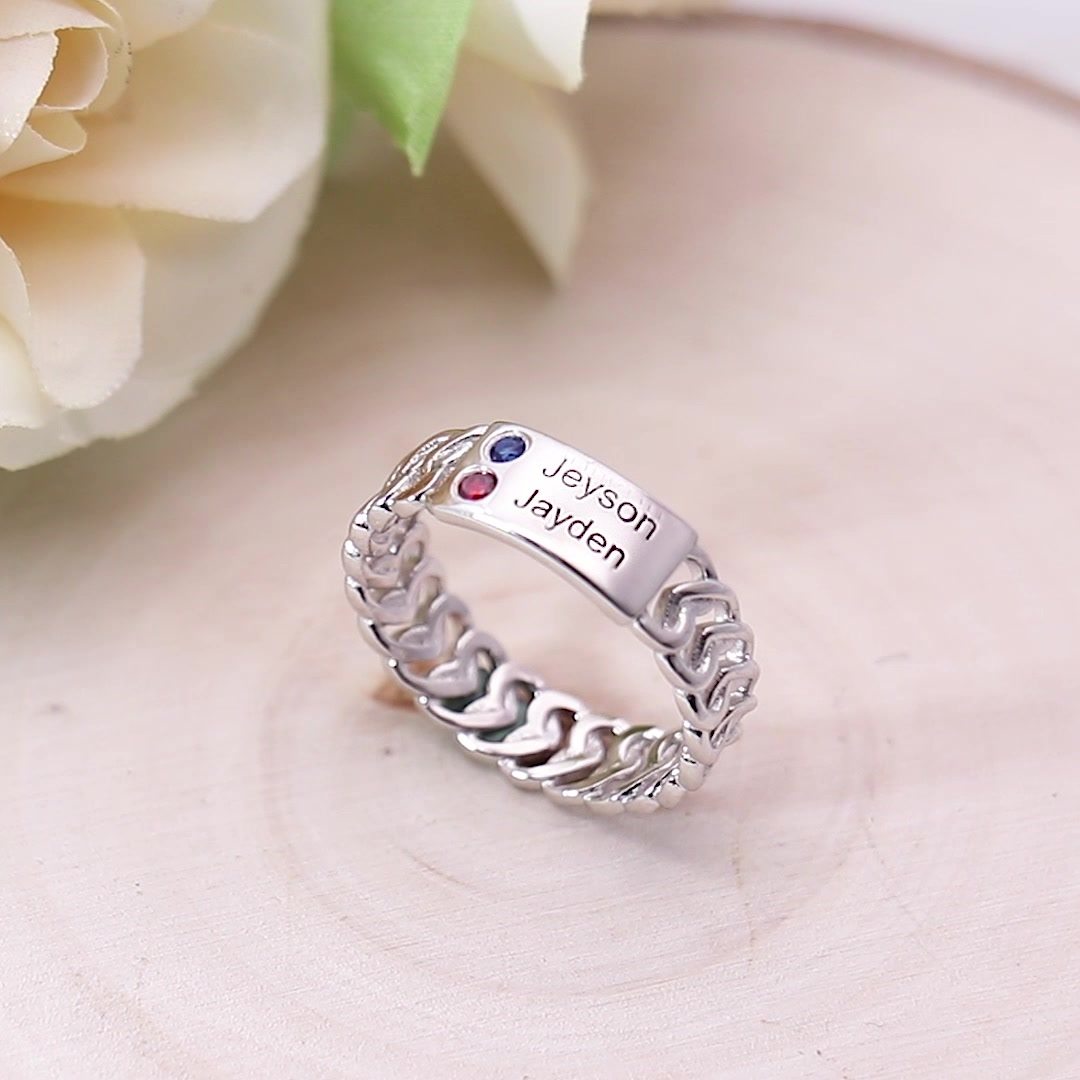 Personalized Heart Chain Link Ring