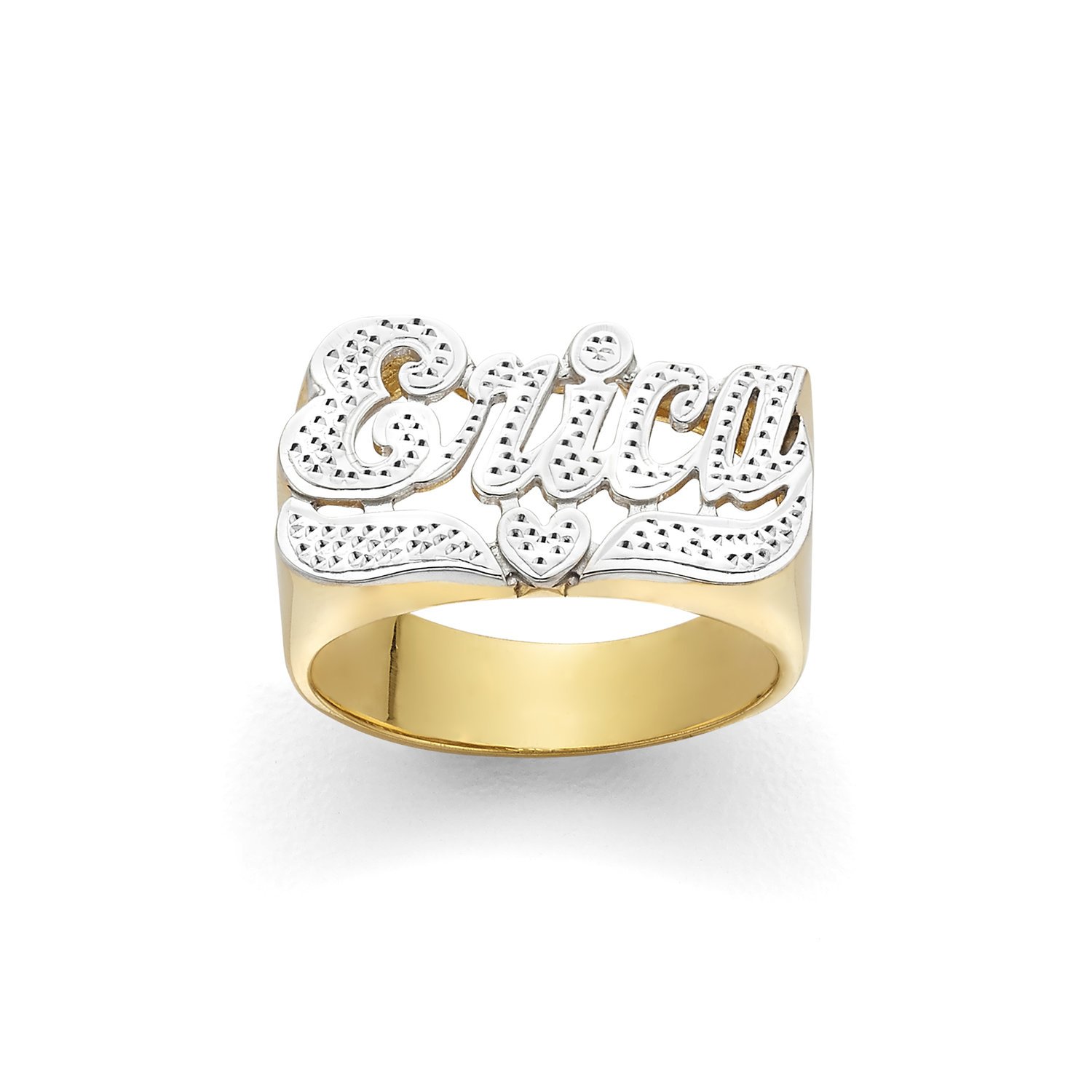 Two Tone 18K Gold Plated Personalized Name Ring with Heart
