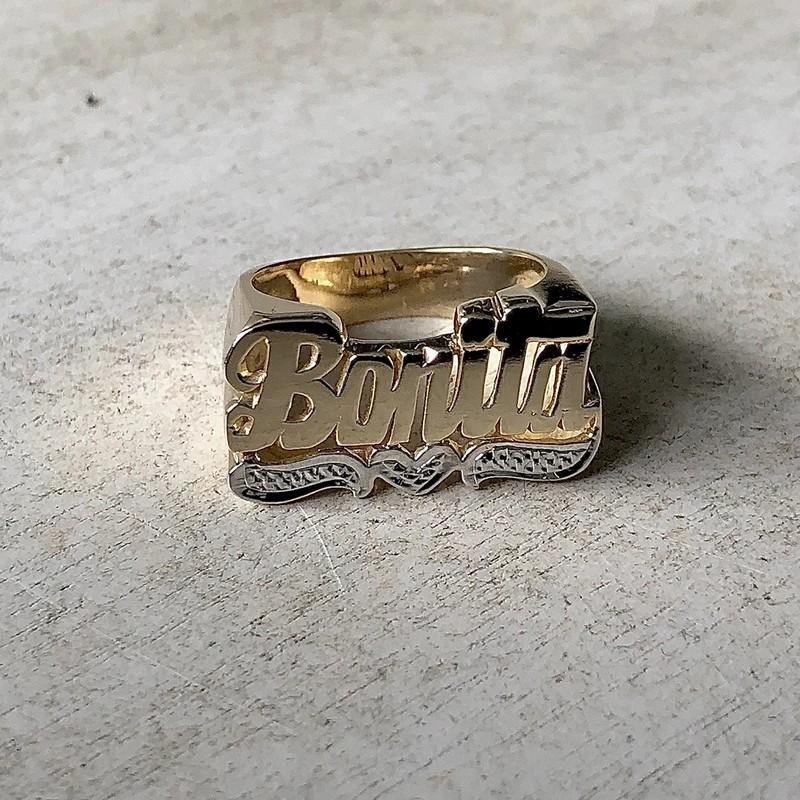 Two Tone with Heart 18K Gold Plated Personalized Name Ring