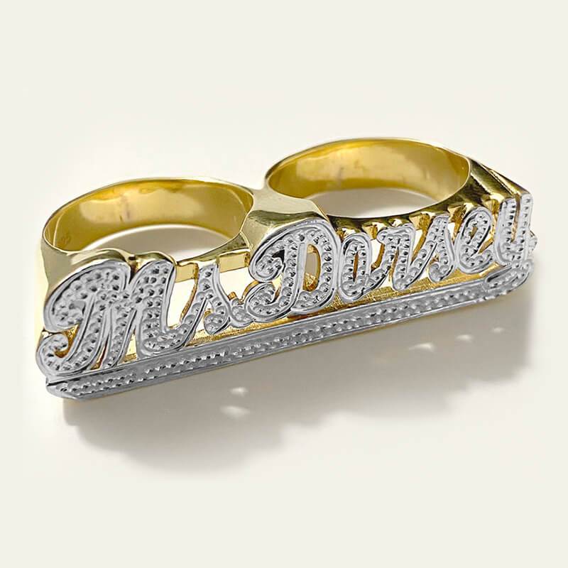 Personalized Carved Double Finger Name Ring