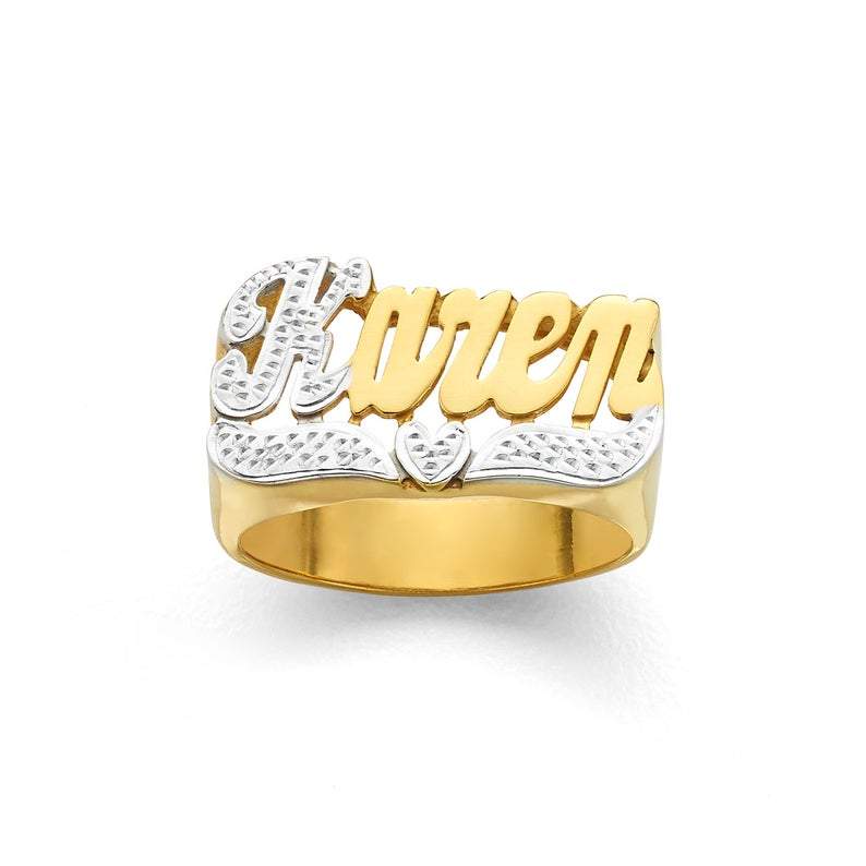 Two Tone Personalized Name Ring with Heart