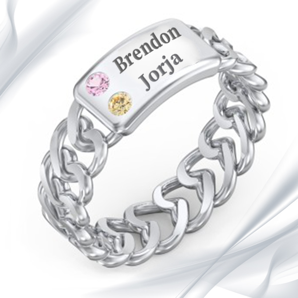 Personalized Heart Chain Link Ring