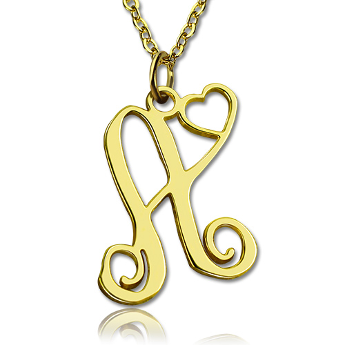 One Initial Monogram With Heart Necklace