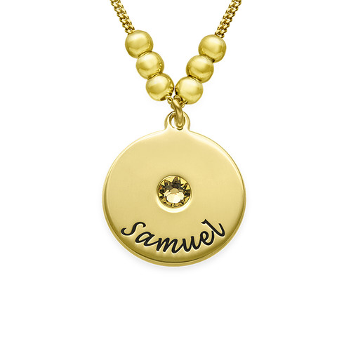 Mother's Disc and Birthstone Necklace in 18k Gold Plated