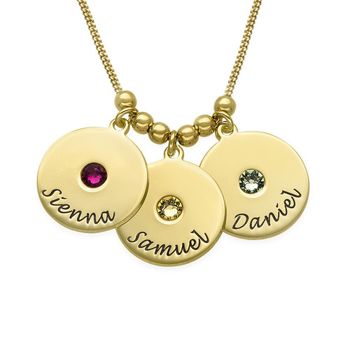 Mother's Disc and Birthstone Necklace in 18k Gold Plated