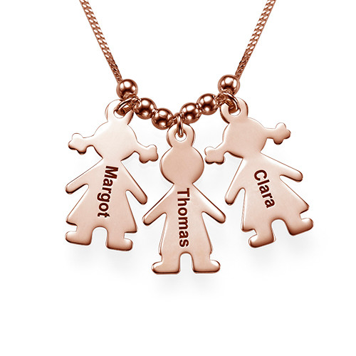 Mother's Necklace with Engraved Children Charms - Rose Gold Plated