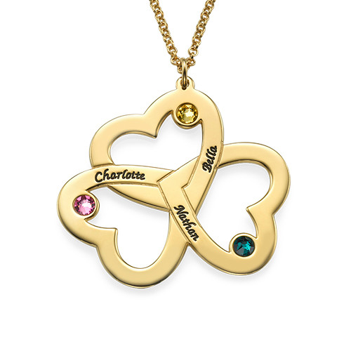 Personalized Triple Heart Necklace in Gold Plating