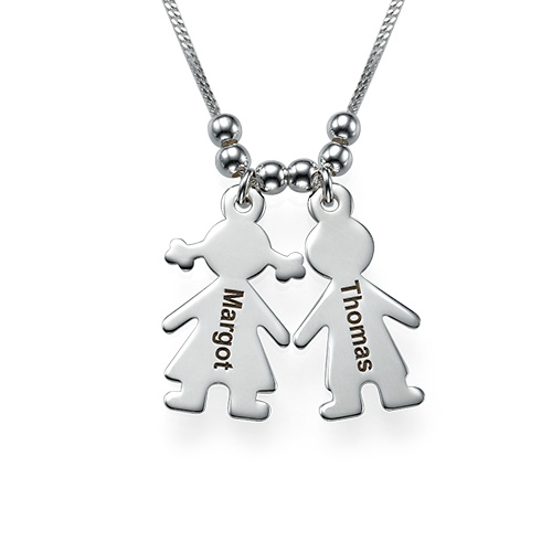 Mother’s Necklace with Engraved Children Charms