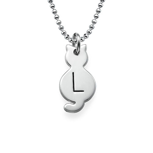 Tiny Cat Necklace with Initial
