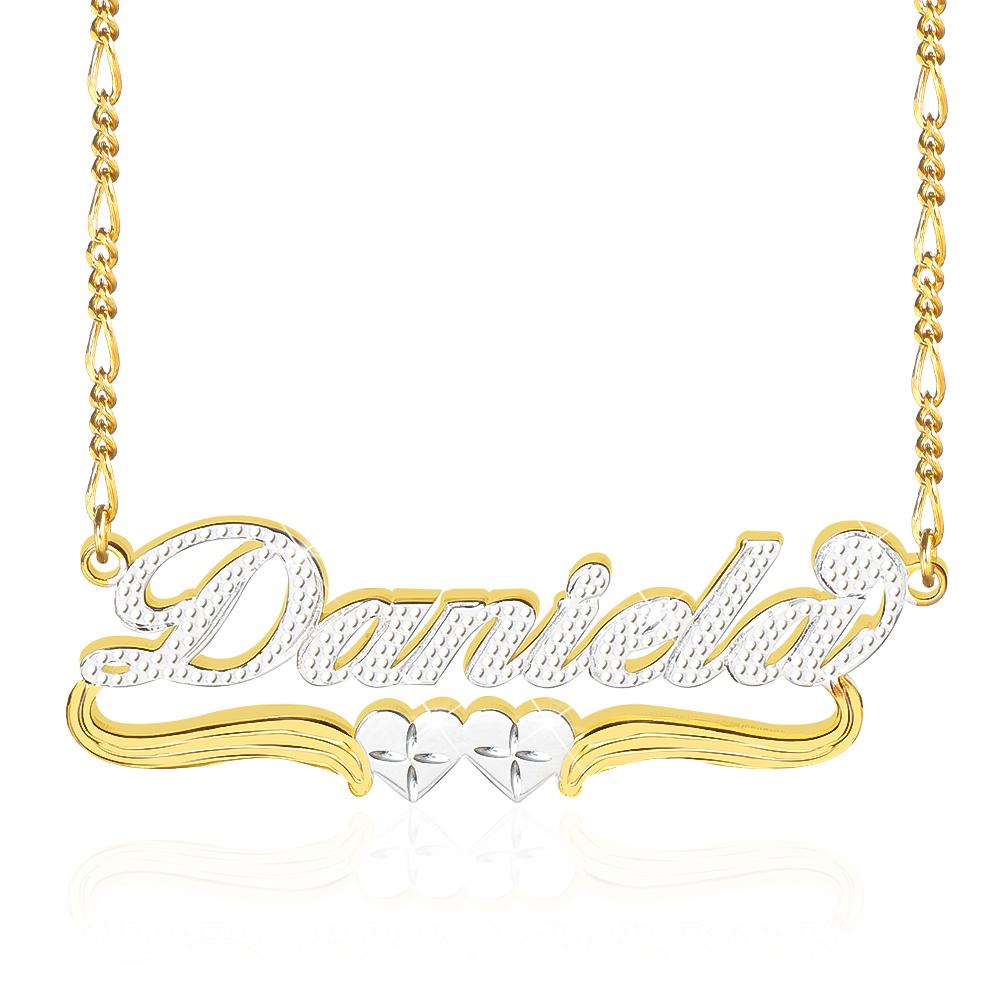 18K Gold Plated Custom Double Heart Two Tone Name Necklace