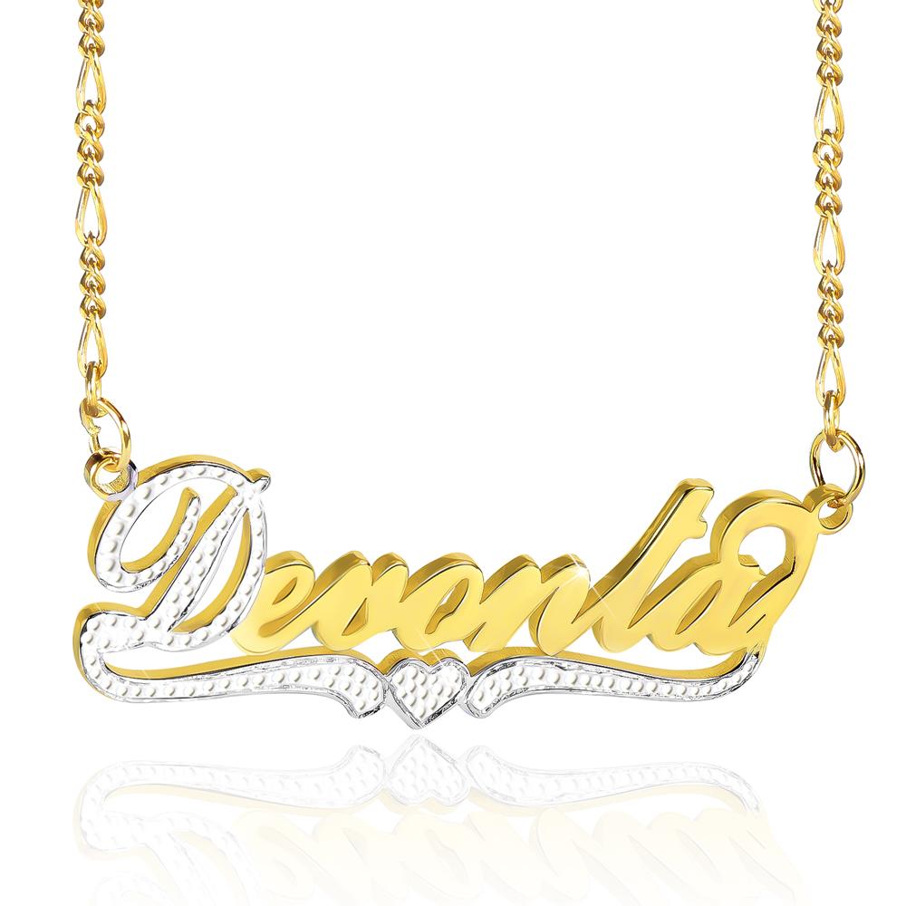 18K Gold Plated Personalized Two Tone Heart Name Necklace