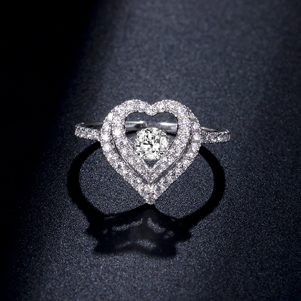 White Gold Dancing Stone Heart Ring With Cubic Zirconia Stones